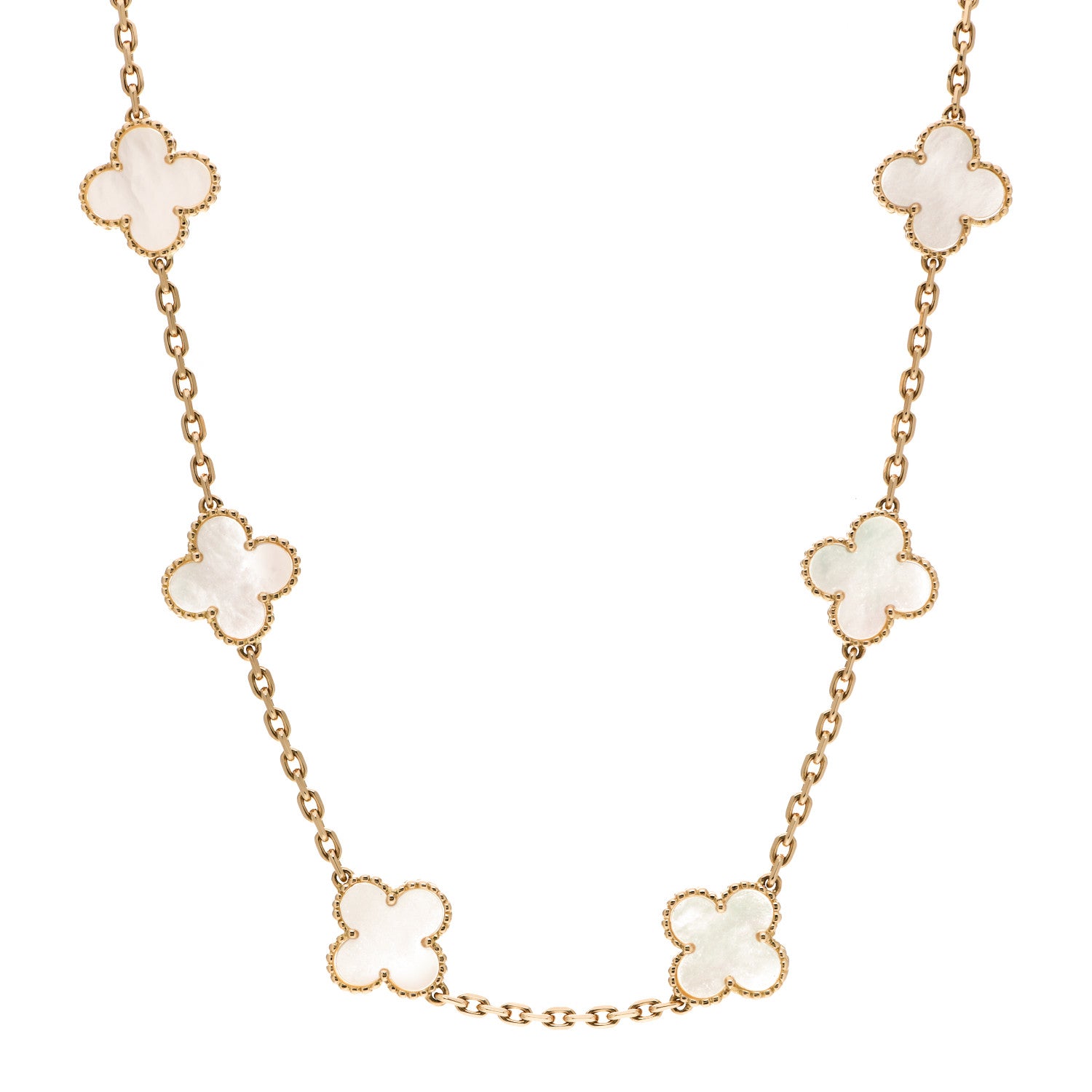 Van Cleef & Arpels 18K Yellow Gold Mother of Pearl 10 Motifs Vintage Alhambra Necklace 1 of 5