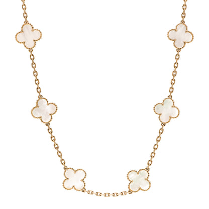 Van Cleef & Arpels 18K Yellow Gold Mother of Pearl 10 Motifs Vintage Alhambra Necklace 1 of 5