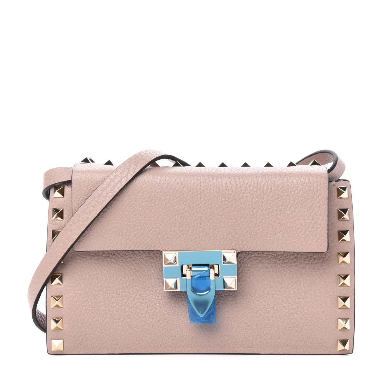 Pebbled Calfskin Small Rockstud Overlay Flap Shoulder Bag Poudre
