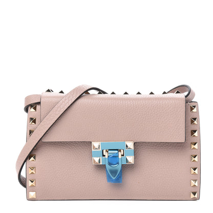 Valentino Garavani Pebbled Calfskin Small Rockstud Overlay Flap Shoulder Bag Poudre 1 of 9