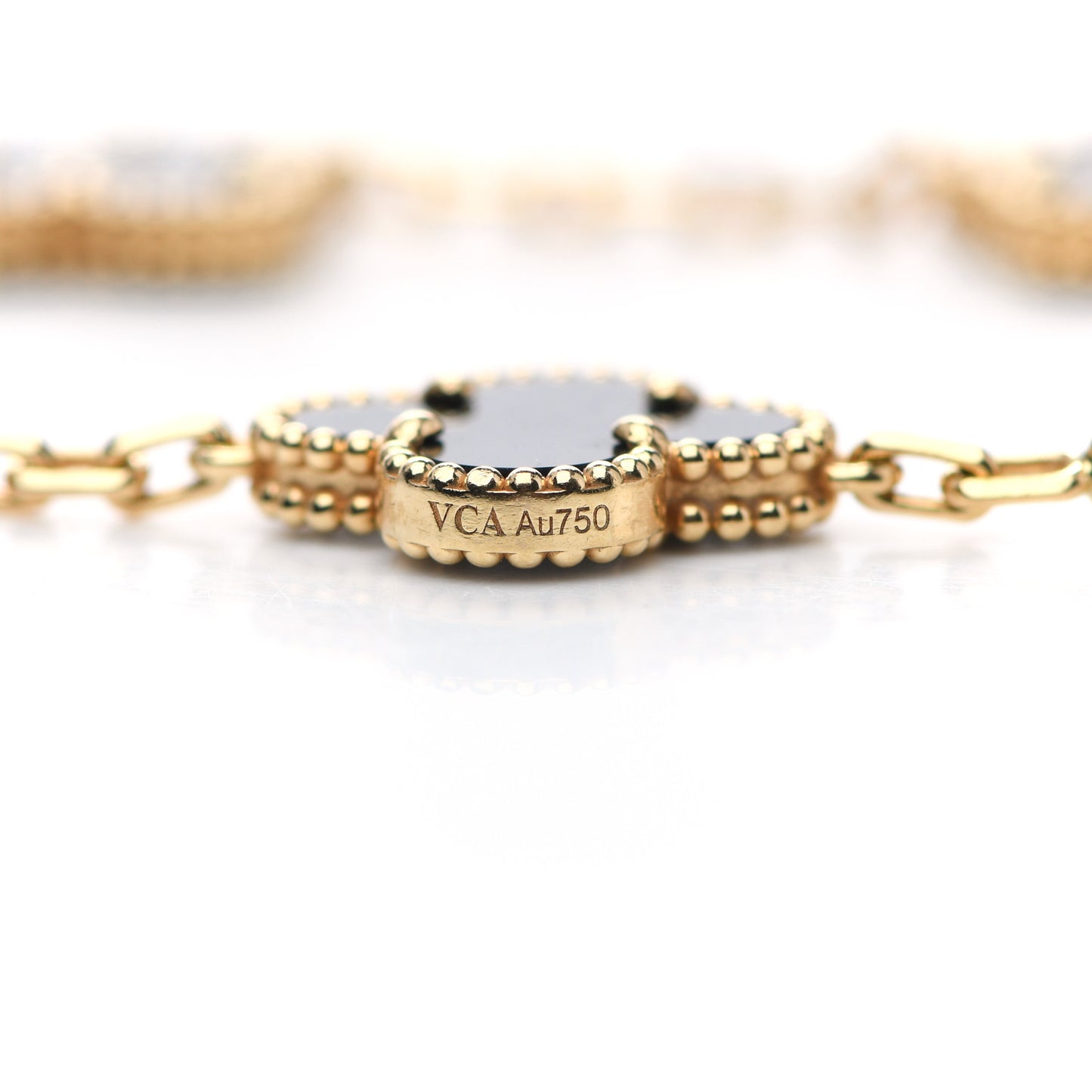 18K Yellow Gold Black Onyx 5 Motifs Vintage Alhambra Bracelet