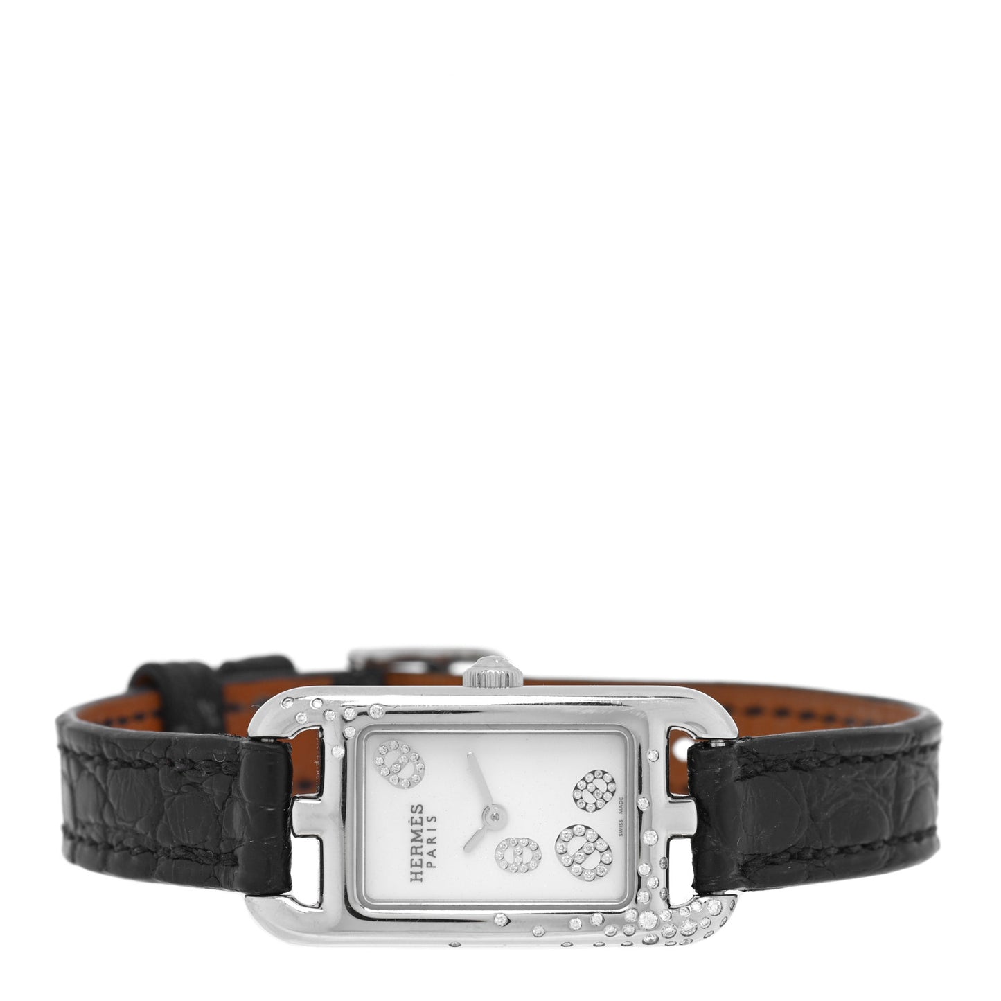 Stainless Steel Alligator Diamond 17mm Nantucket Quartz Watch Noir