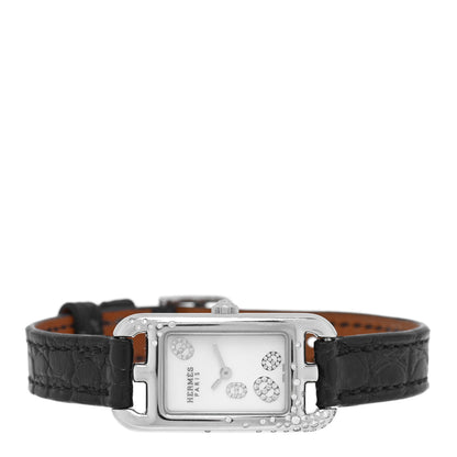 Hermes Stainless Steel Alligator Diamond 17mm Nantucket Quartz Watch Noir 2 of 5