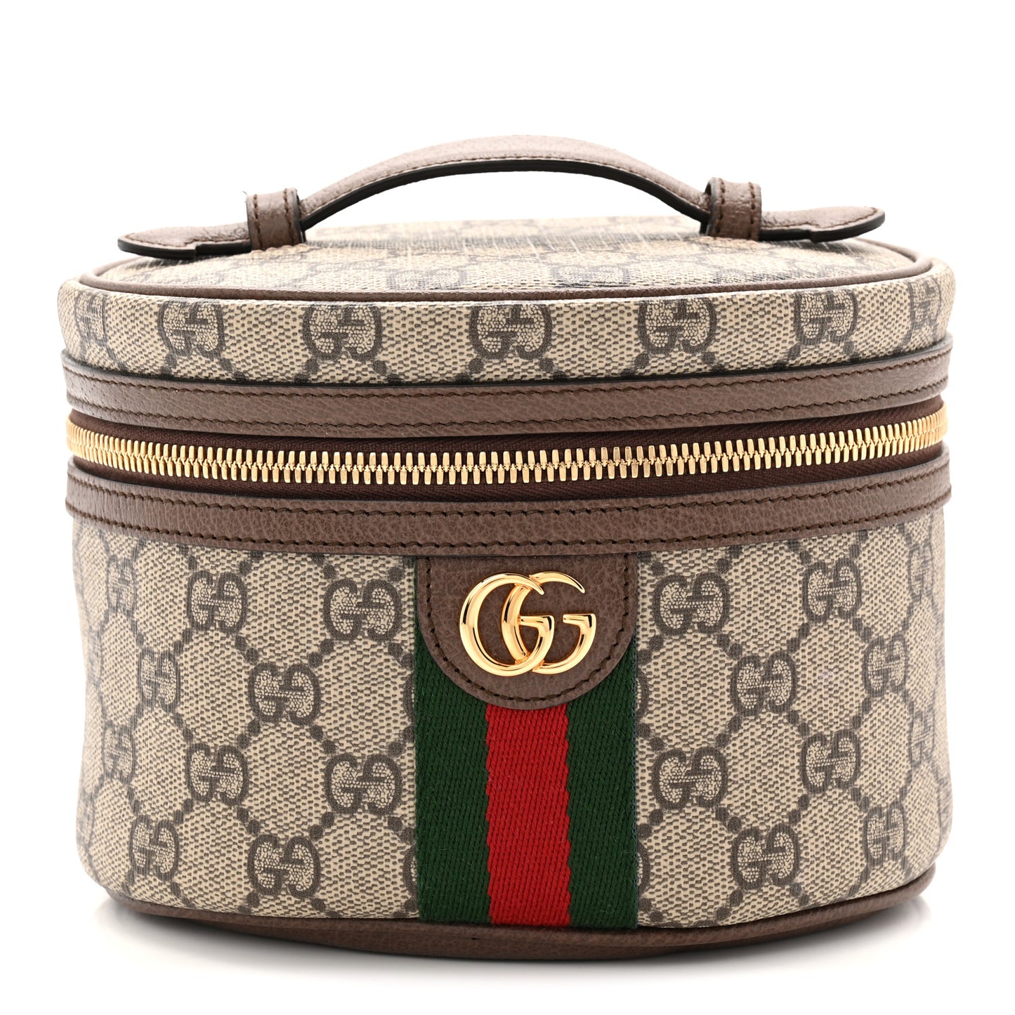 GG Supreme Monogram Textured Calfskin Web Ophidia Vanity Cosmetic Case Beige Ebony New Acero