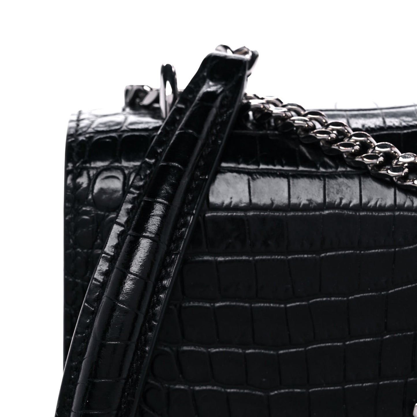 Calfskin Crocodile Embossed Monogram Sunset Chain Wallet Black