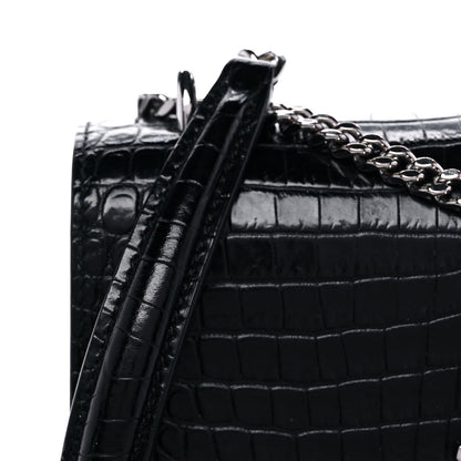 Saint Laurent Calfskin Crocodile Embossed Monogram Sunset Chain Wallet Black 8 of 15