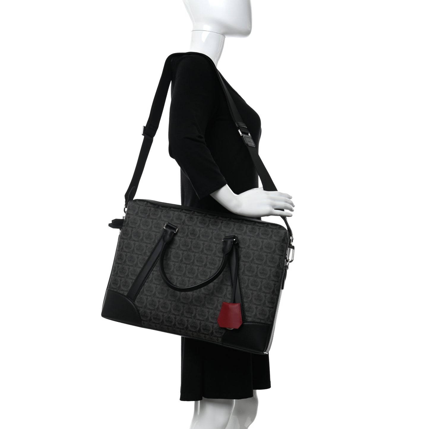 Gancini Monogram Calfskin Briefcase Black Grey