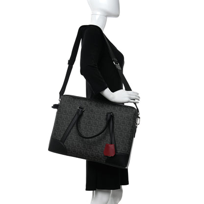 Salvatore Ferragamo Gancini Monogram Calfskin Briefcase Black Grey 2 of 9