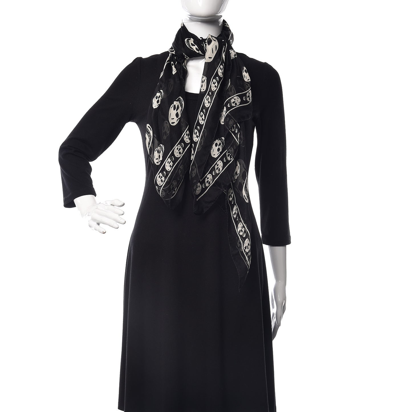 Silk Chiffon Skull Scarf Black Ivory