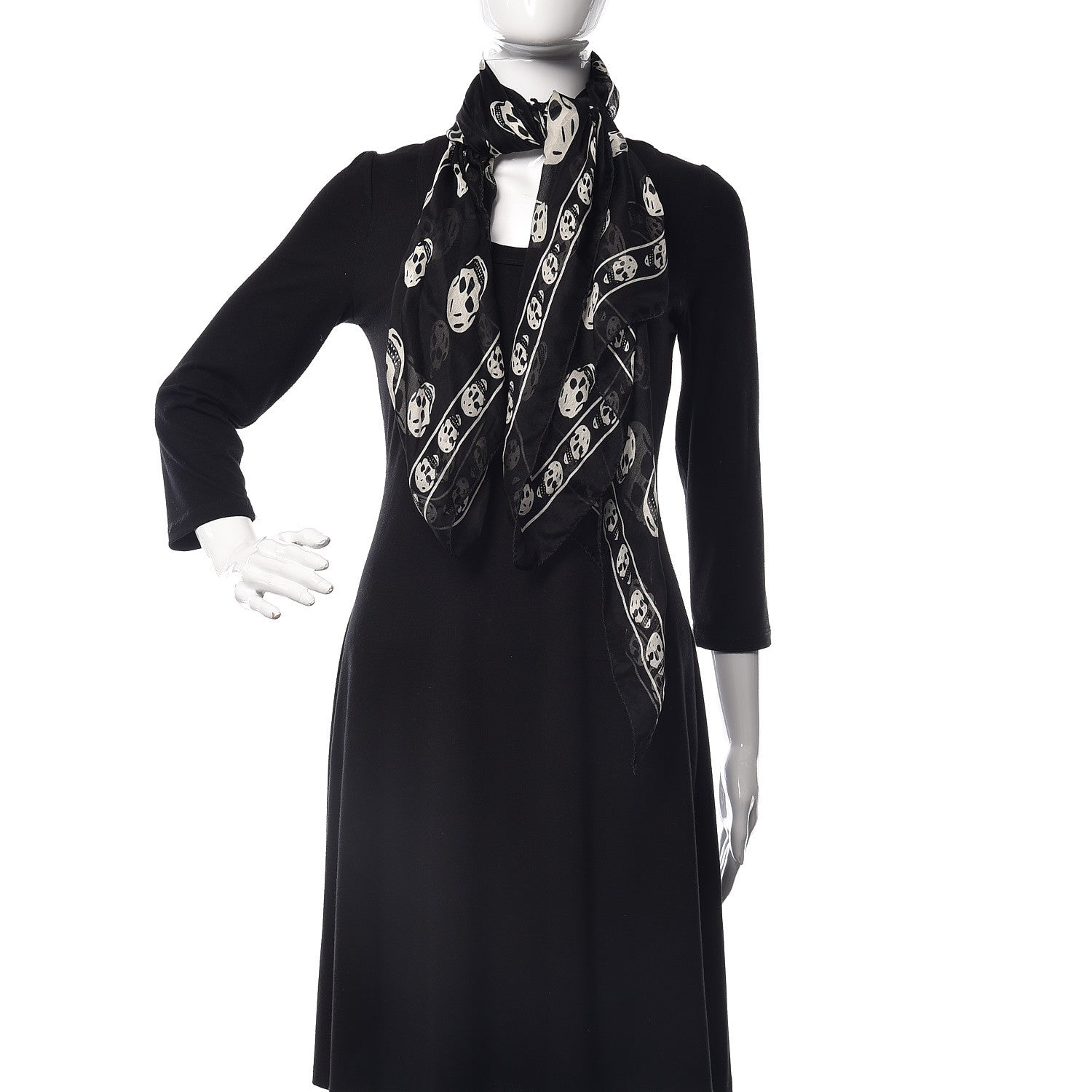 Alexander McQueen Silk Chiffon Skull Scarf Black Ivory 2 of 4