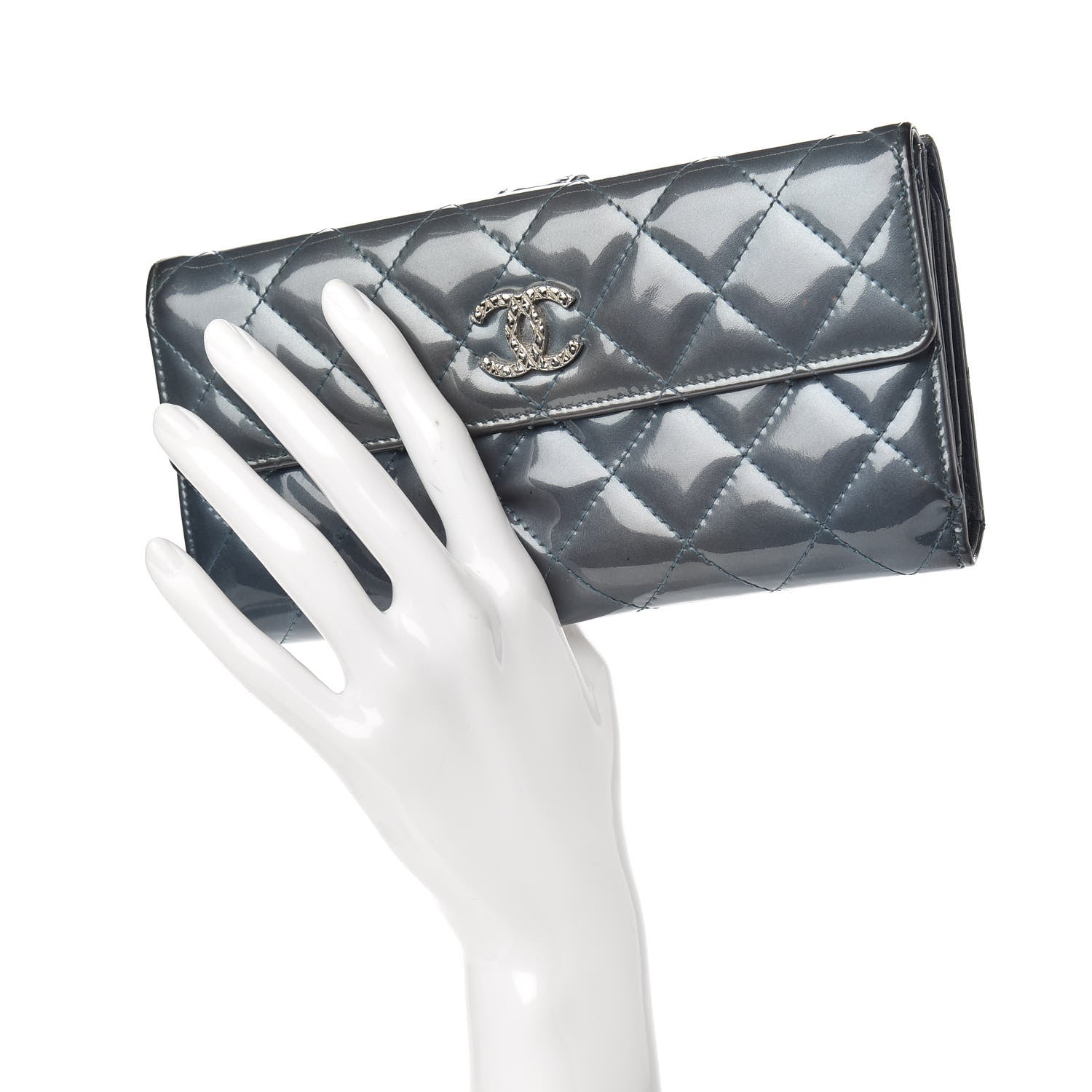 Chanel Patent Quilted Brilliant Flap Wallet Royal Blue 2 of 18