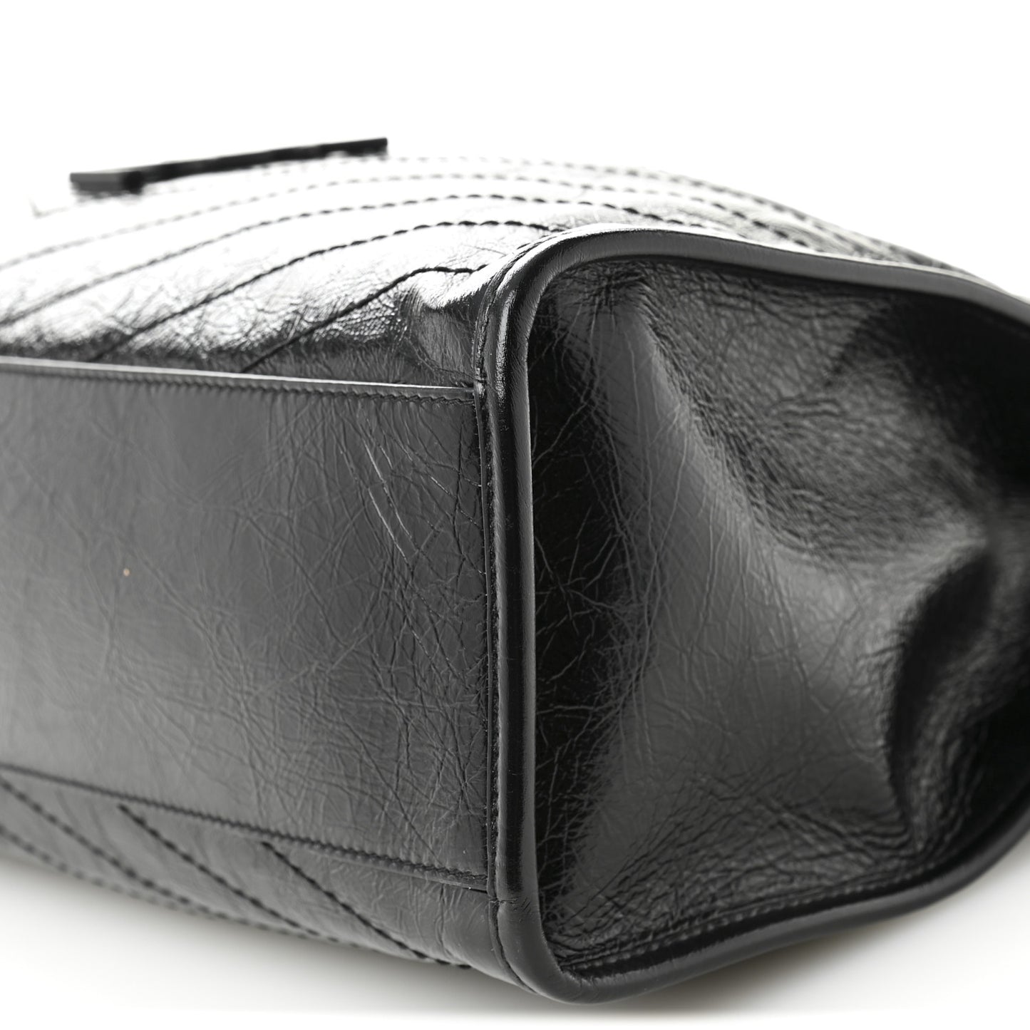 Crinkled Calfskin Matelasse Monogram Large Niki Shopper Tote Black