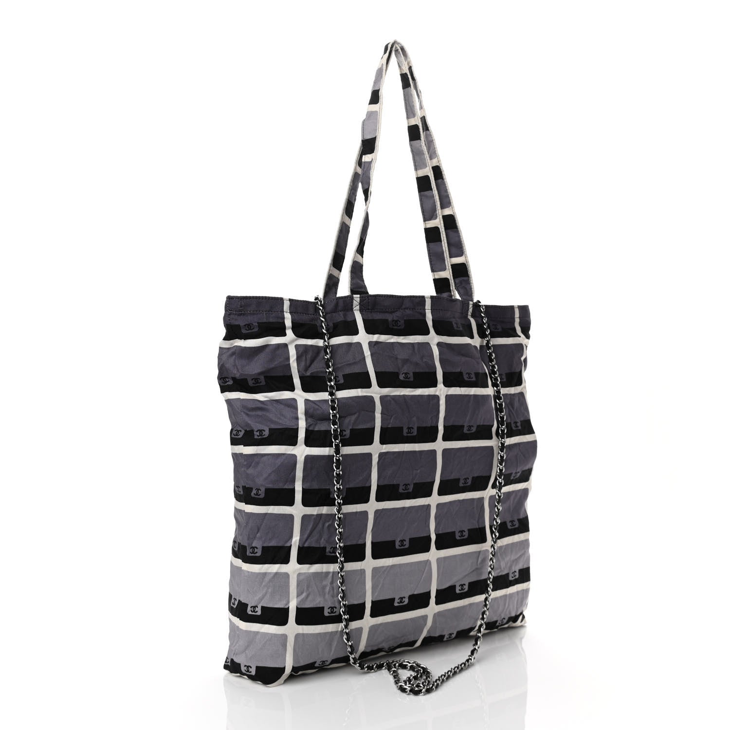 Chanel Jersey Fabric Quilted Foldable Tote With Chain Black Multicolor 5 of 25
