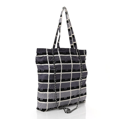 Chanel Jersey Fabric Quilted Foldable Tote With Chain Black Multicolor 5 of 25