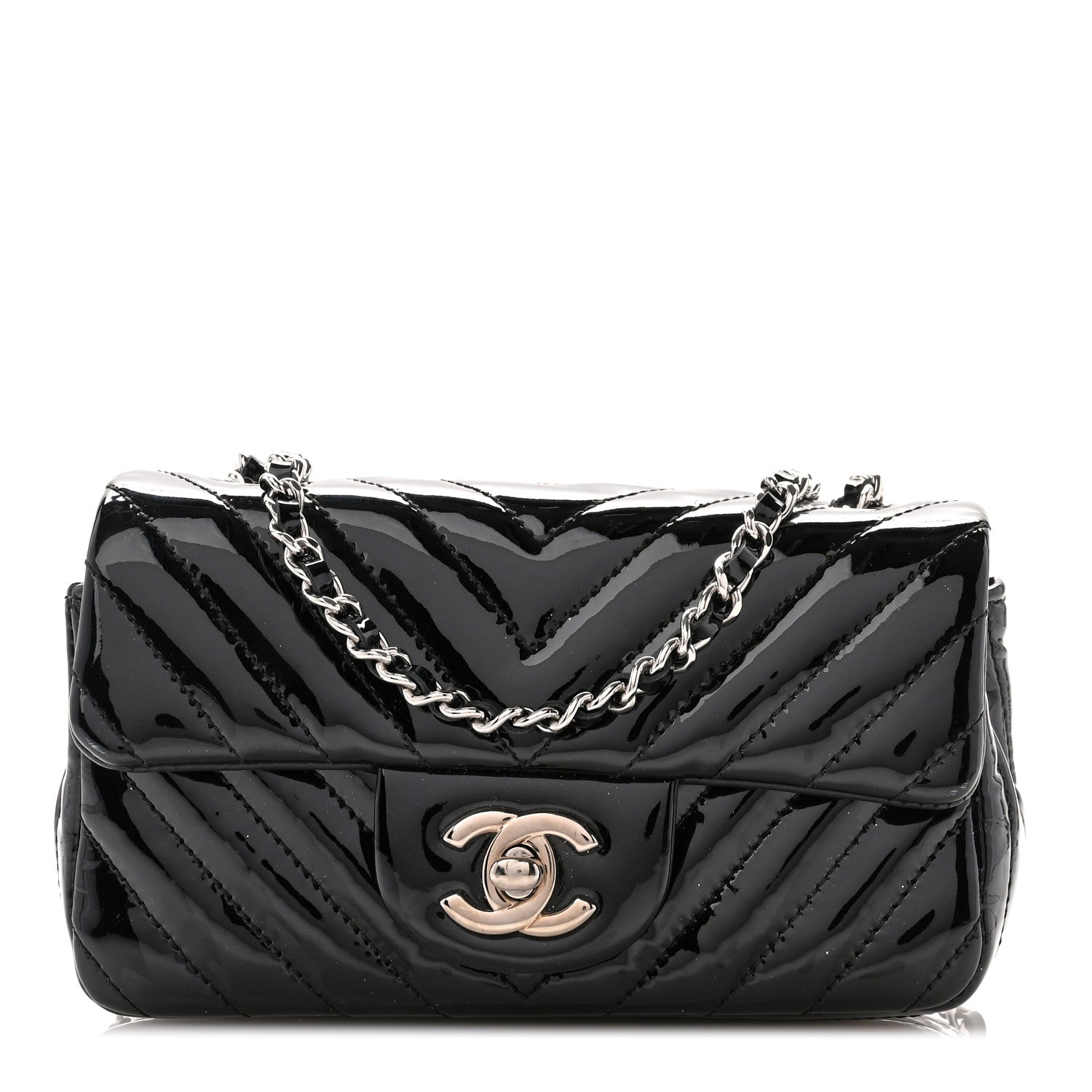 Chanel Patent Calfskin Chevron Quilted Extra Mini Flap Black 1 of 11