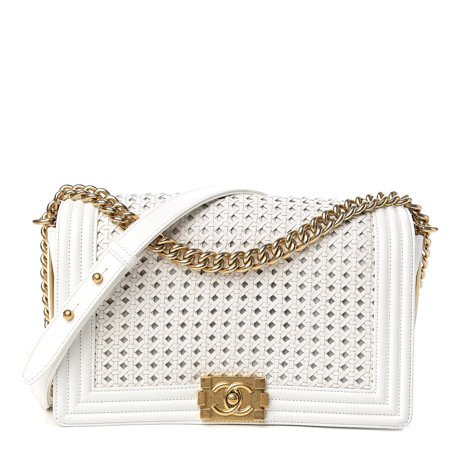 Sheepskin Braided New Medium Boy Reverso Flap White