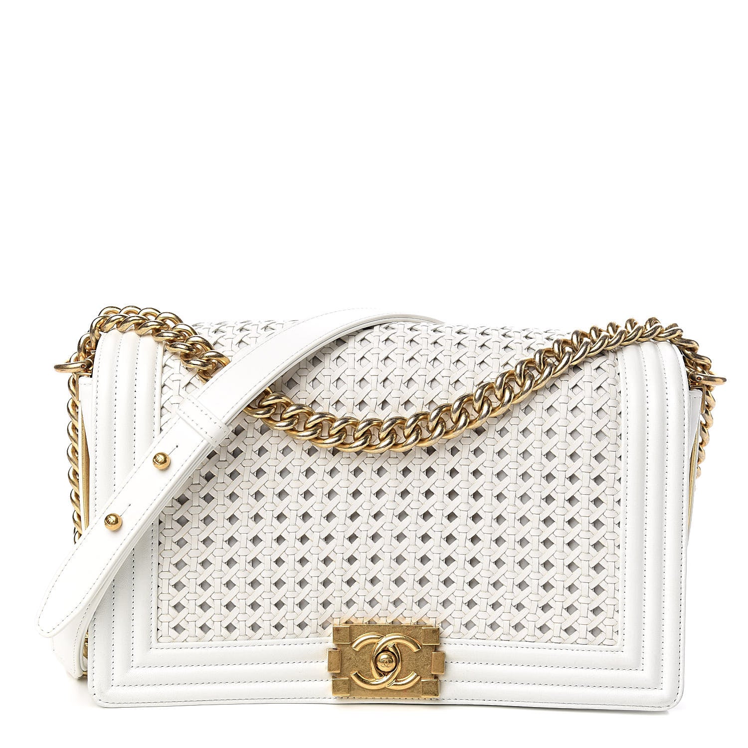 Chanel Sheepskin Braided New Medium Boy Reverso Flap White 1 of 16