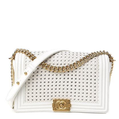 Chanel Sheepskin Braided New Medium Boy Reverso Flap White 1 of 16
