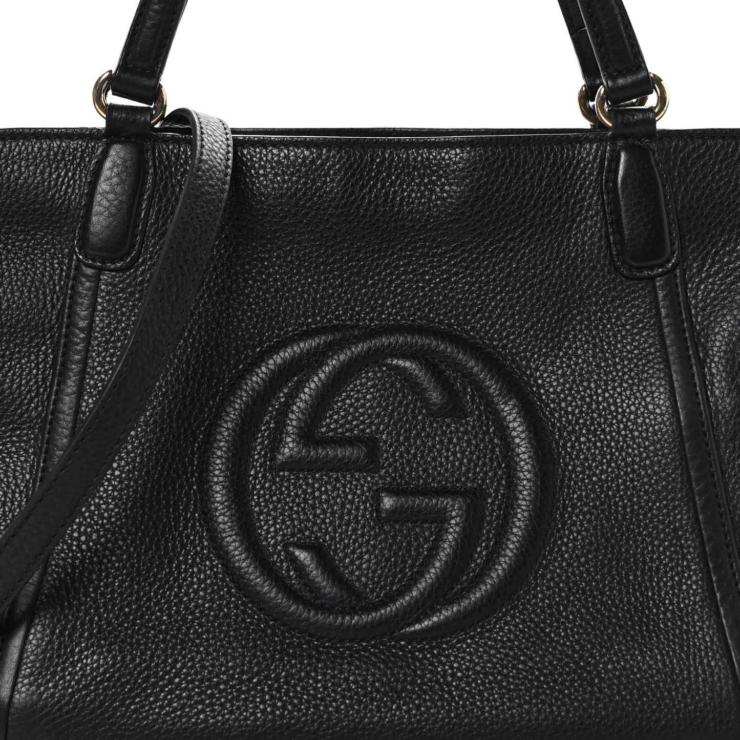 Pebbled Calfskin Small Soho Top Handle Bag Black
