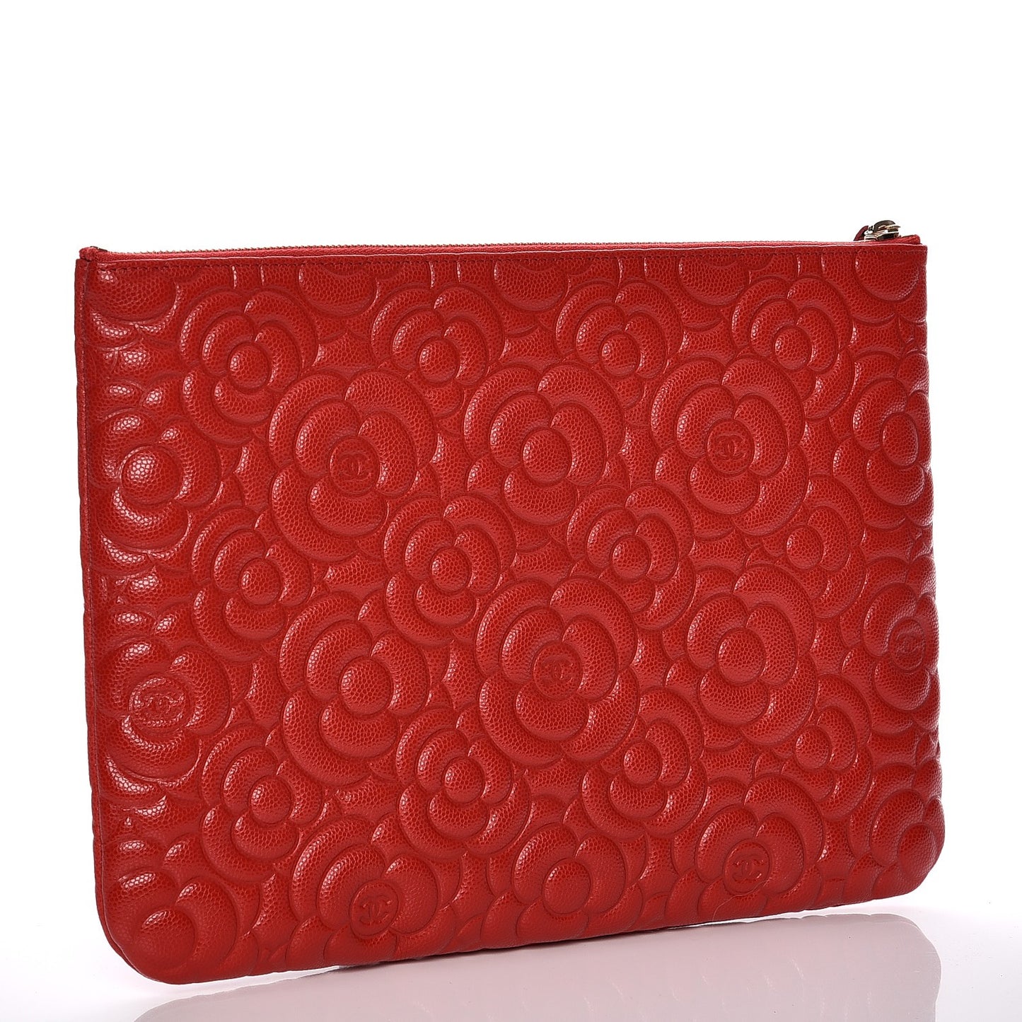 Caviar Camellia Embossed Medium Cosmetic Case Red