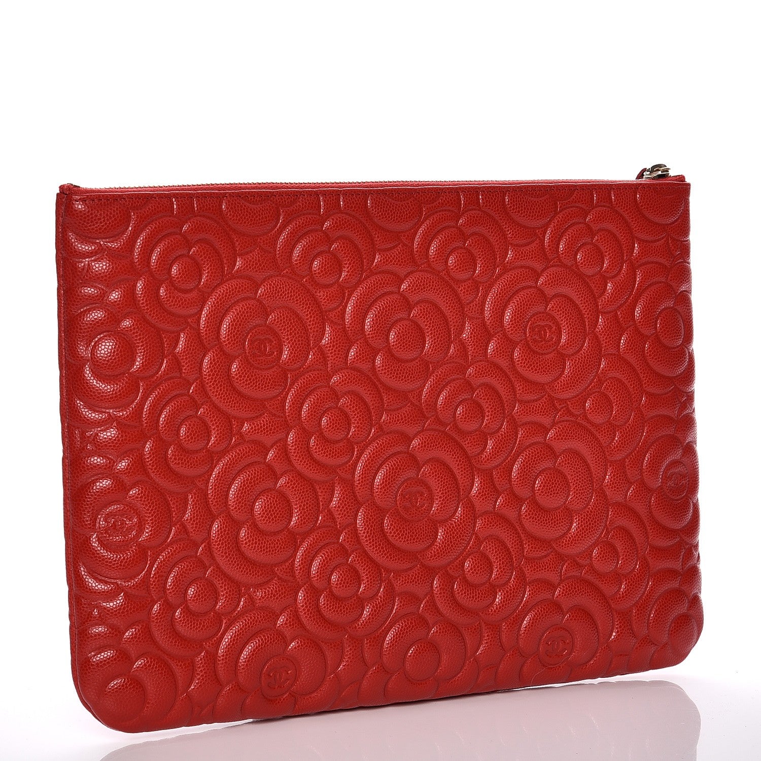 Chanel Caviar Camellia Embossed Medium Cosmetic Case Red 3 of 8