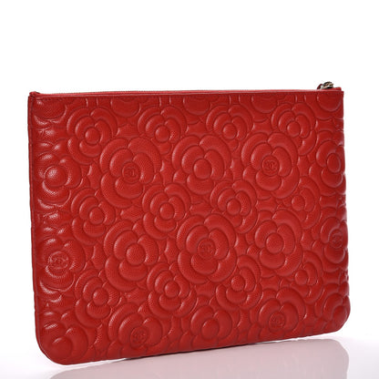 Chanel Caviar Camellia Embossed Medium Cosmetic Case Red 3 of 8