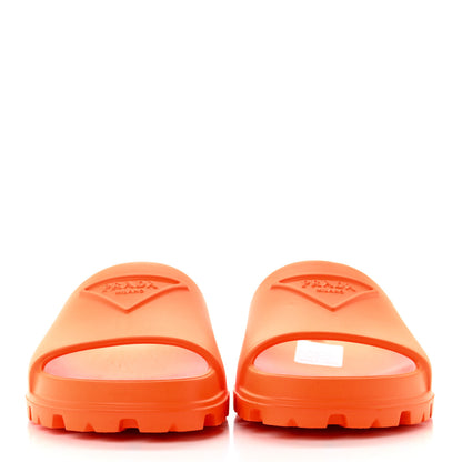Prada EVA Rubber Triangle Logo Embossed Womens Lug Sole 20mm Slide Sandals 36 Papaya 2 of 7