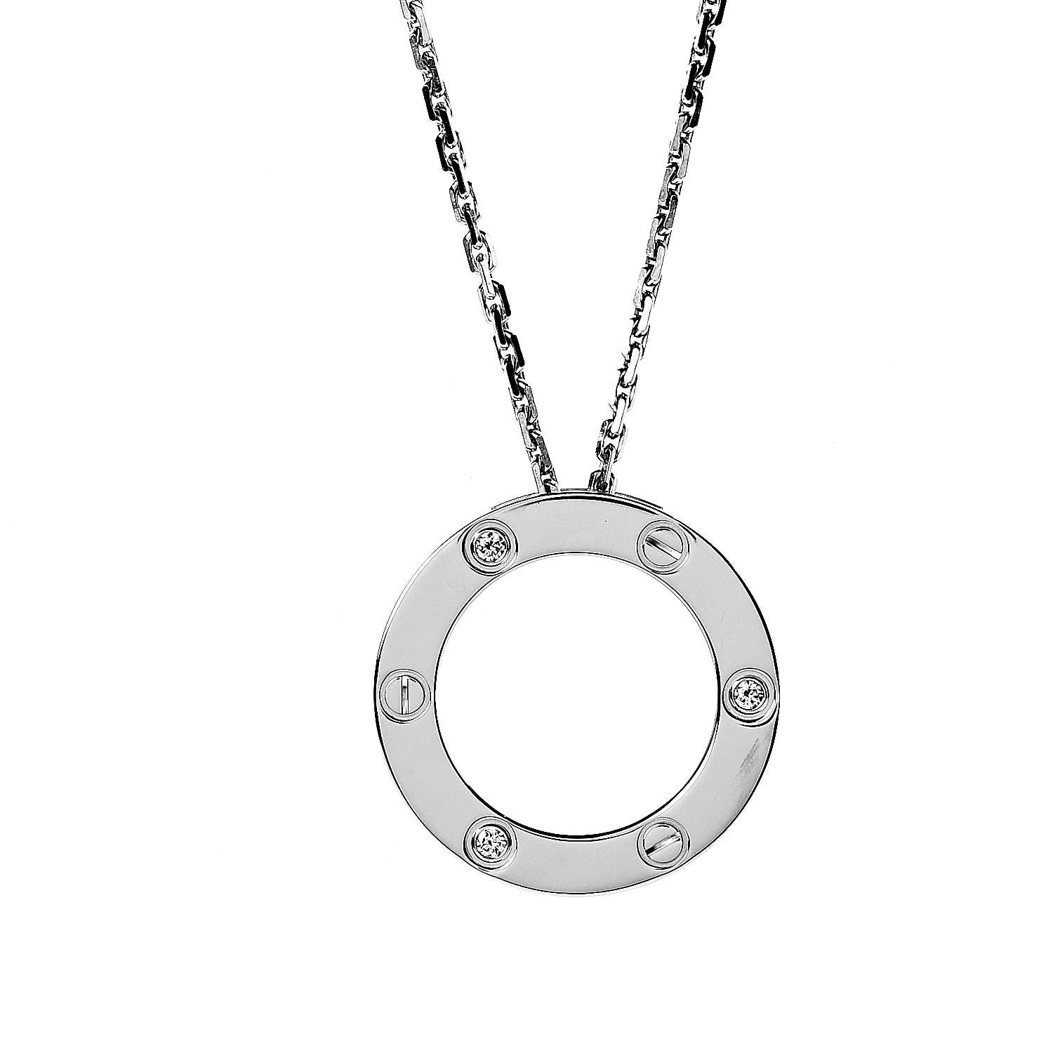 Cartier 18K White Gold 3 Diamonds LOVE Pendant Necklace 4 of 7