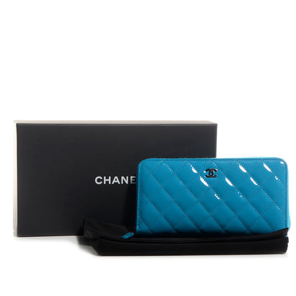 Chanel Patent Quilted Large Gusset Zip Around Wallet Blue 9 of 9