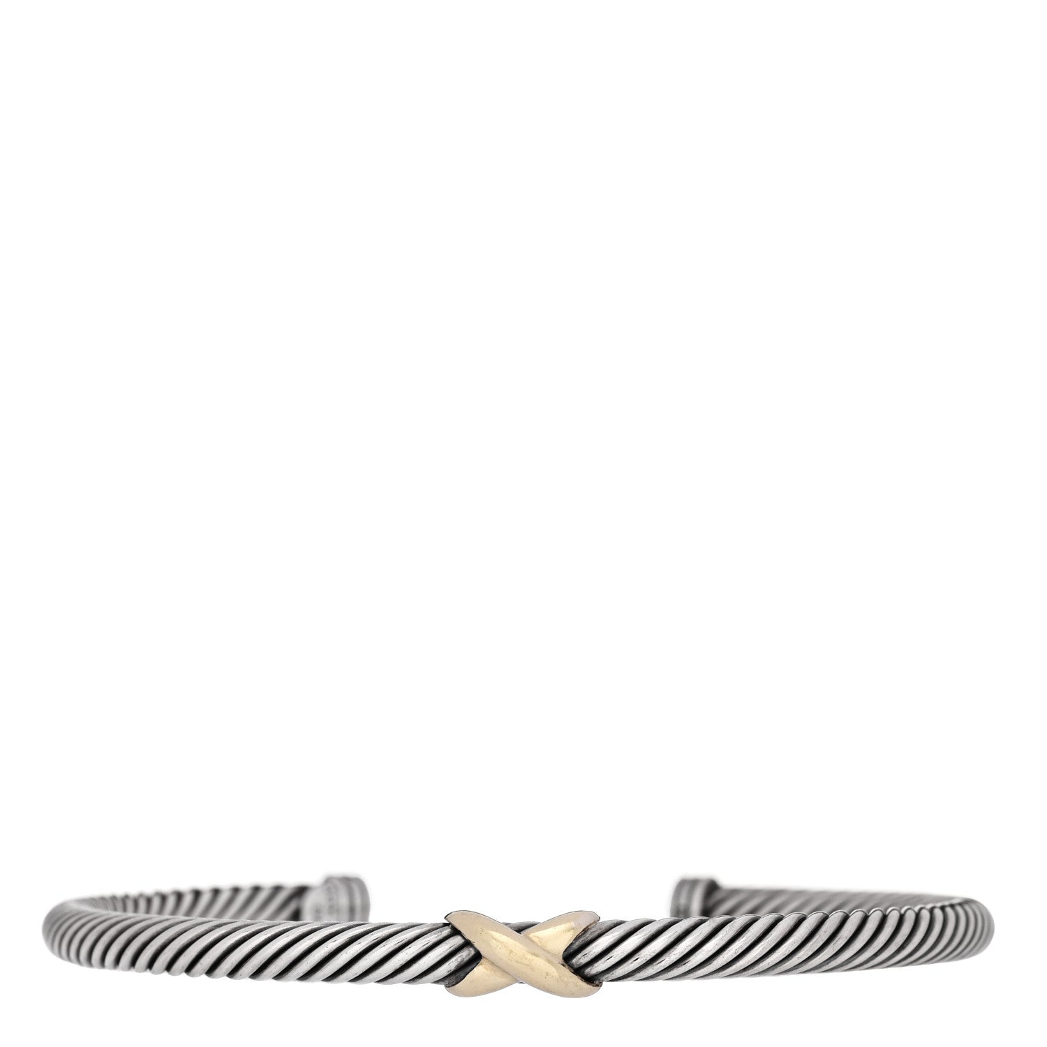 David Yurman Sterling Silver 14K Yellow Gold 4mm X Station Cable Bracelet 1 of 3