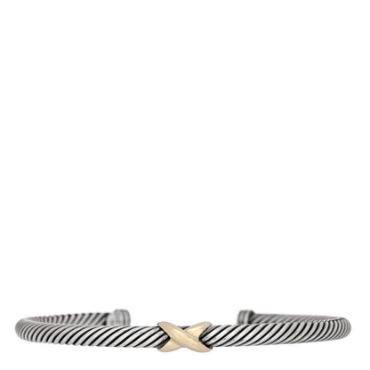 David Yurman Sterling Silver 14K Yellow Gold 4mm X Station Cable Bracelet 1 of 3
