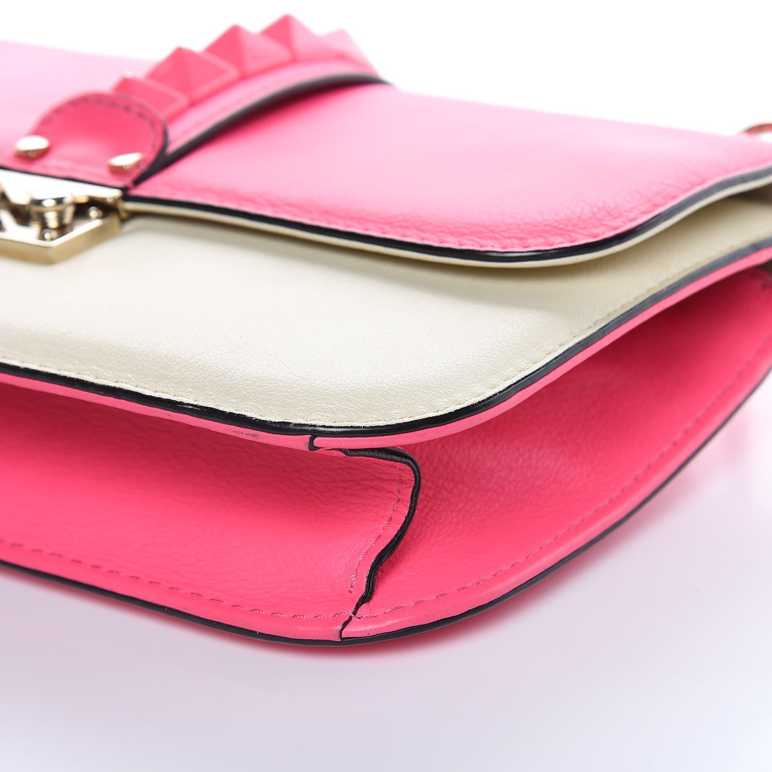 Valentino Garavani Vitello Bi-Color Large Glam Lock Rockstud Flap Fuxia Fluo Ivory 8 of 15