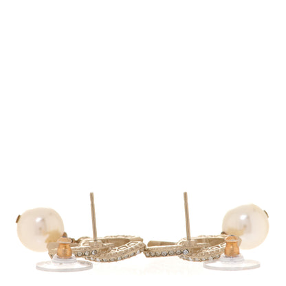 Chanel Crystal Pearl CC Drop Earrings Gold 3 of 5