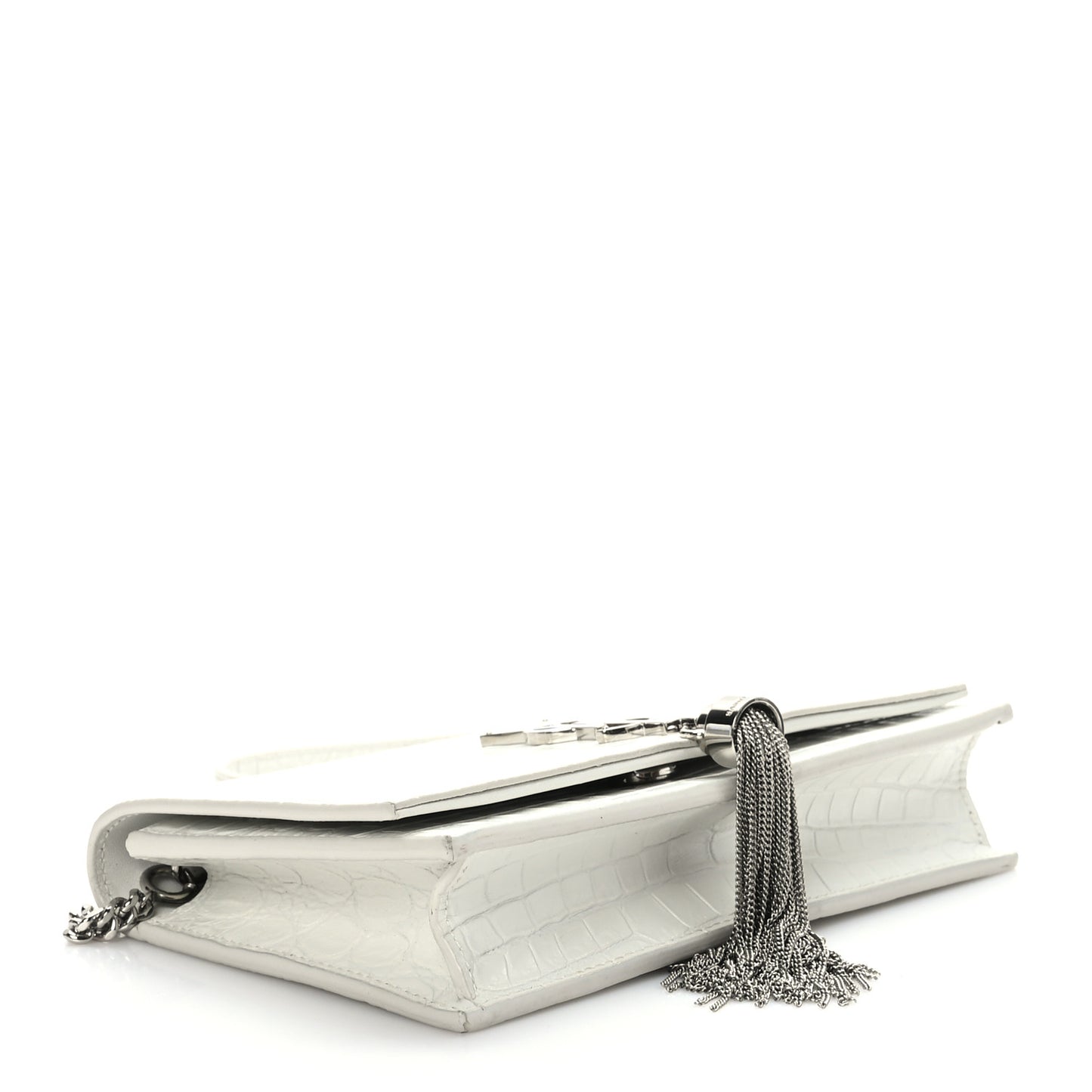 Calfskin Crocodile Embossed Kate Monogram Tassel Chain Wallet Crema Soft
