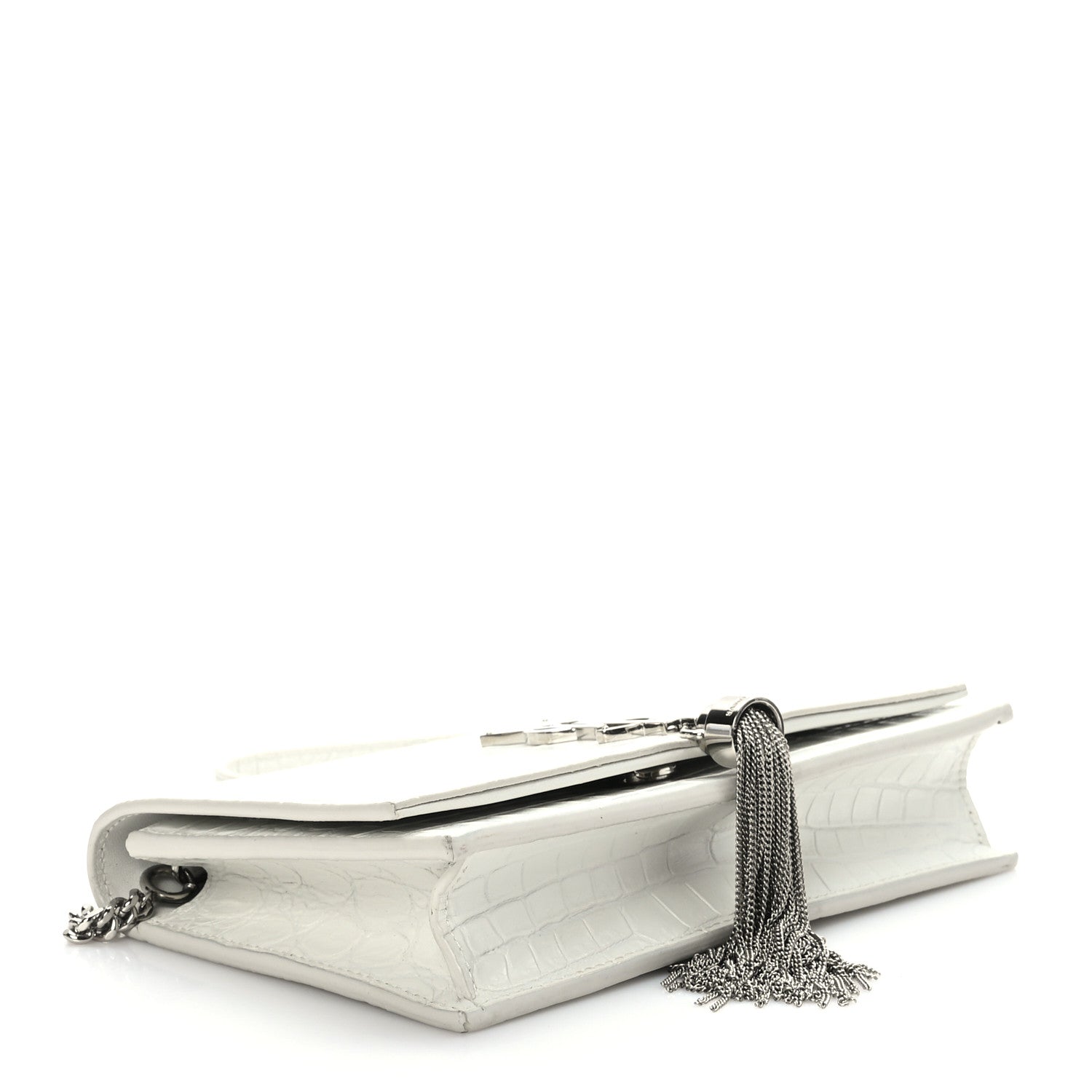 Saint Laurent Calfskin Crocodile Embossed Kate Monogram Tassel Chain Wallet Crema Soft 4 of 8
