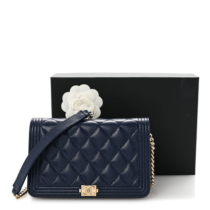 Chanel Caviar Quilted Boy Wallet On Chain WOC Navy 16 of 16
