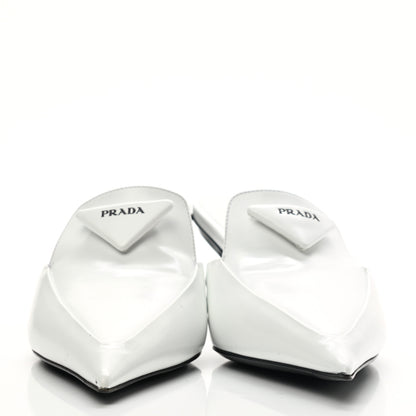 Prada Spazzolato Triangle Logo Pointed Toe 55mm Mules 35 White 2 of 12