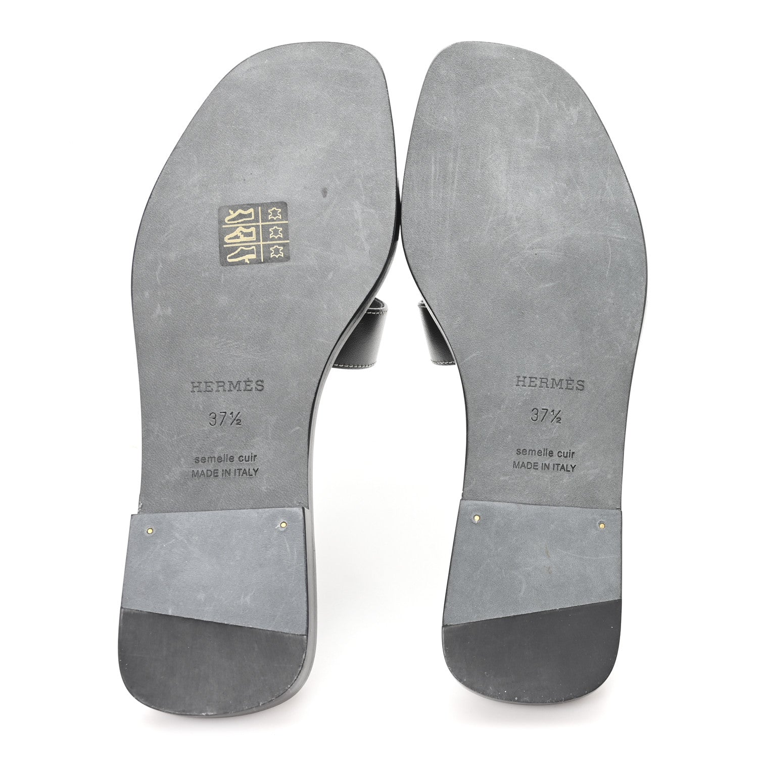 Hermes Box Calfskin Oran Sandals 37.5 Black 6 of 10