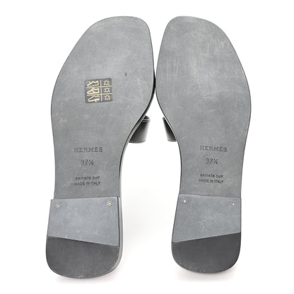 Hermes Box Calfskin Oran Sandals 37.5 Black 6 of 10