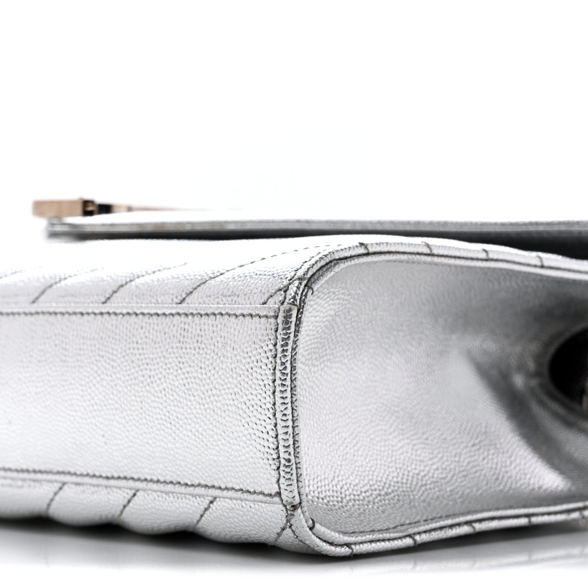 Metallic Grain De Poudre Matelasse Chevron Medium Monogram Satchel Silver