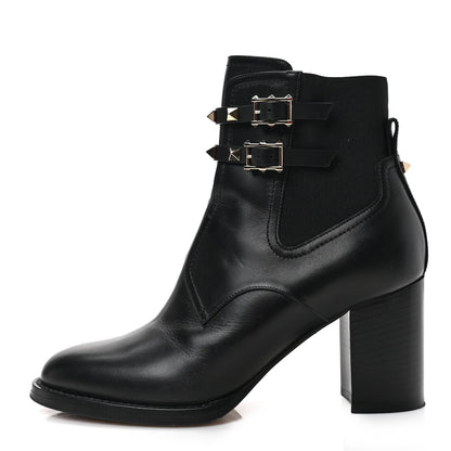Valentino Garavani Calfskin Rockstud Double Buckle Beatle Chelsea 70mm Ankle Boots 38.5 Black 1 of 7