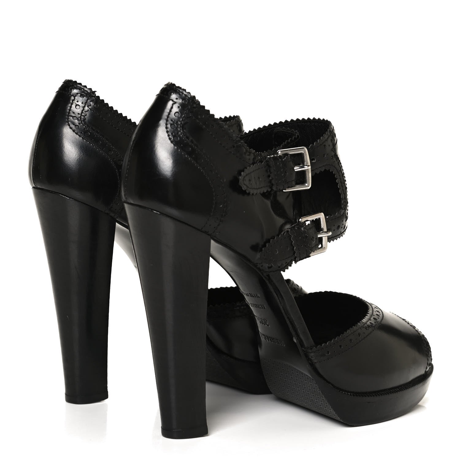 Hermes Glazed Calfskin Brogue Open Toe Pumps 39.5 Black 4 of 9