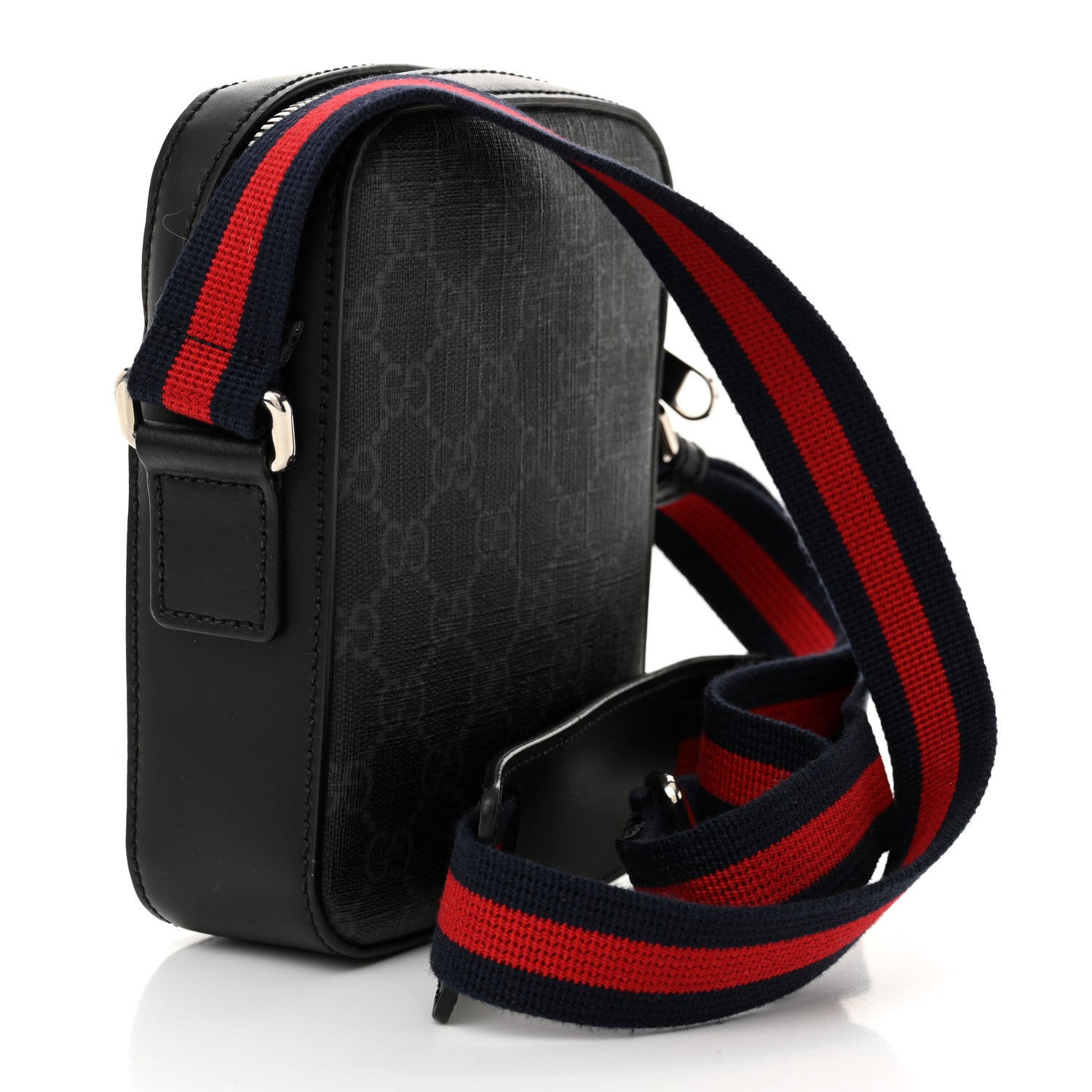 Gucci GG Supreme Monogram Appia Calfskin Web Small Camera Messenger Bag Black Grey 3 of 10