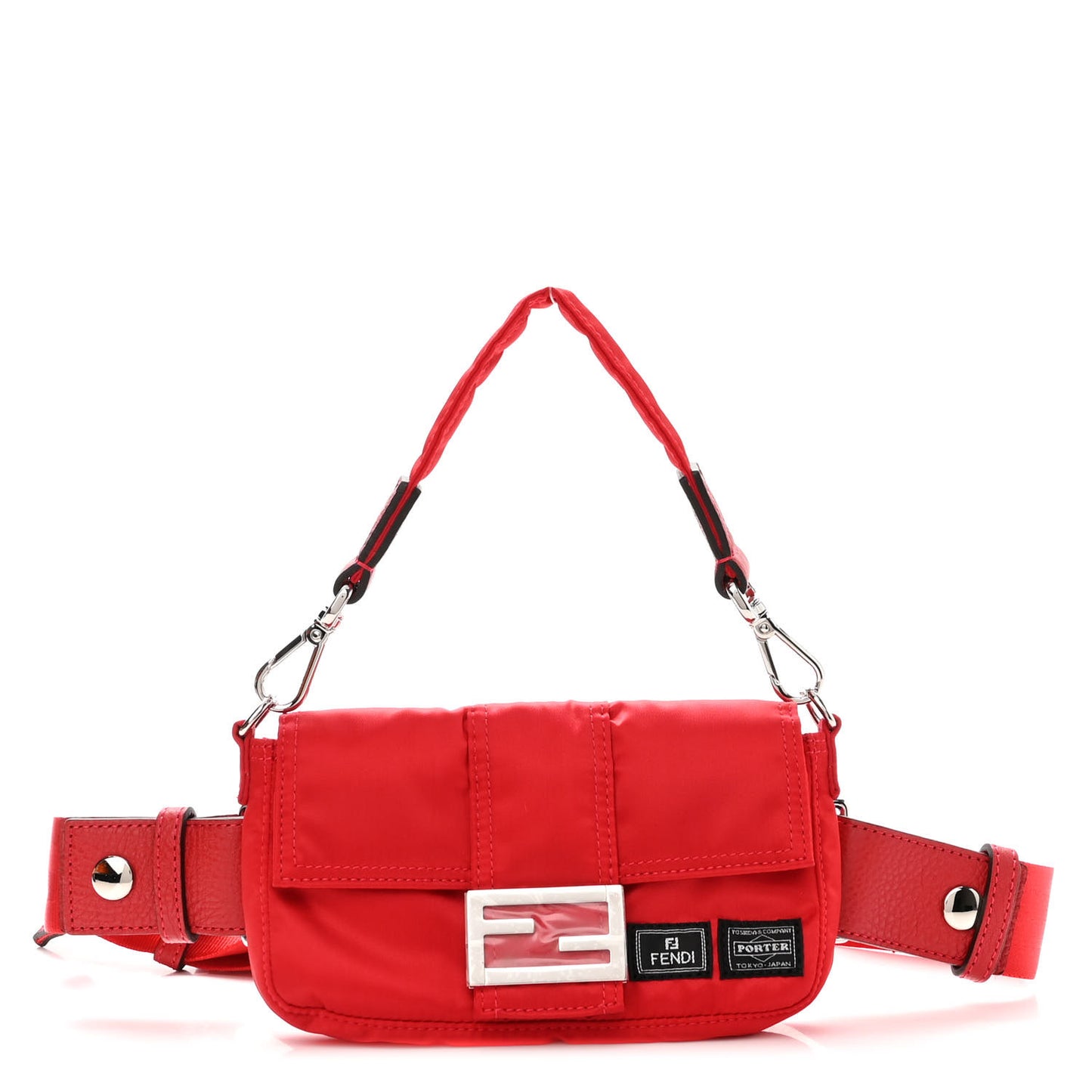 X PORTER Nylon Cuoio Roma Mini Phone Baguette Belt Bag Cardinale Fuoco