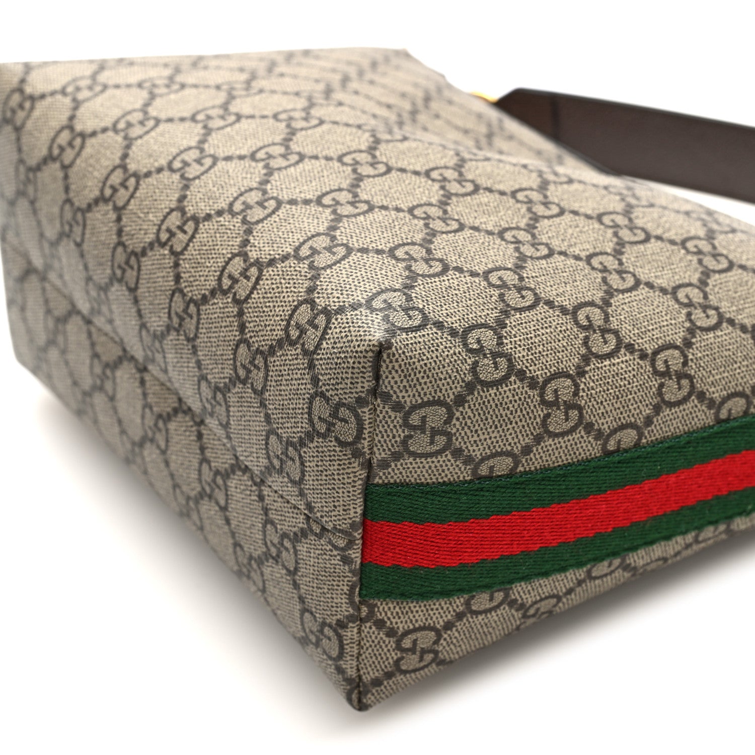 Gucci GG Supreme Monogram Textured Calfskin Web Super Mini Ophidia Shoulder Bag Beige Ebony New Acero 9 of 9