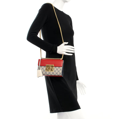Gucci GG Supreme Monogram Moon Calfskin Small Padlock Shoulder Bag Beige Blue Hibiscus Red Mystic White 2 of 7
