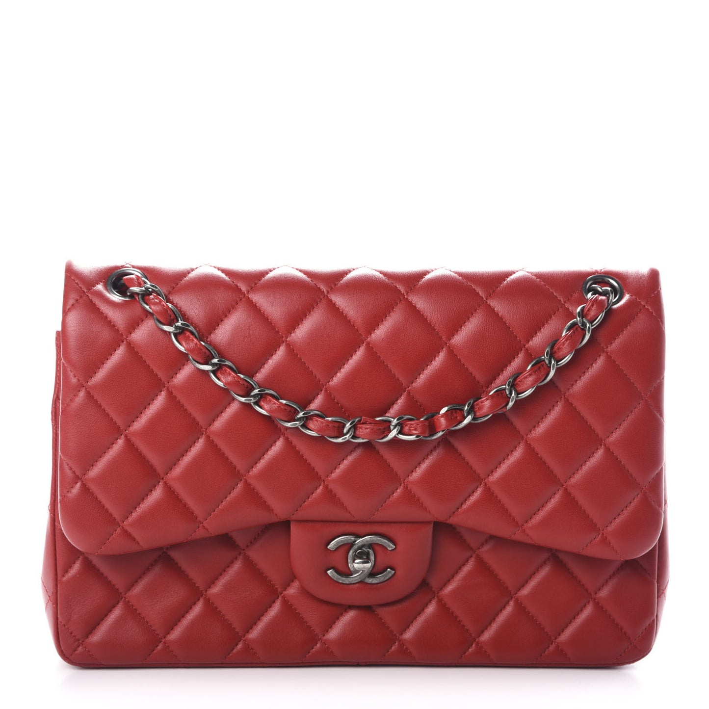 Lambskin Quilted Jumbo Double Flap Red