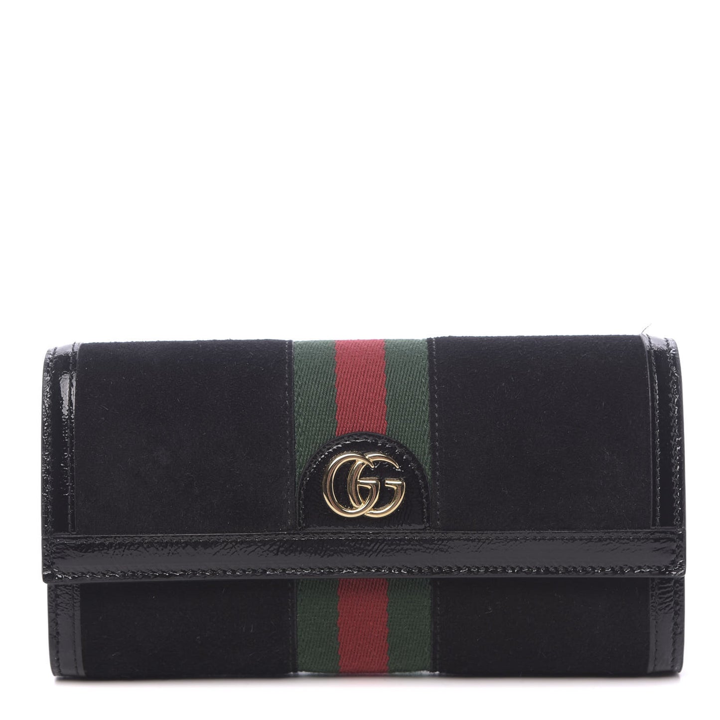 Suede Patent GG Web Ophidia Continental Wallet Black