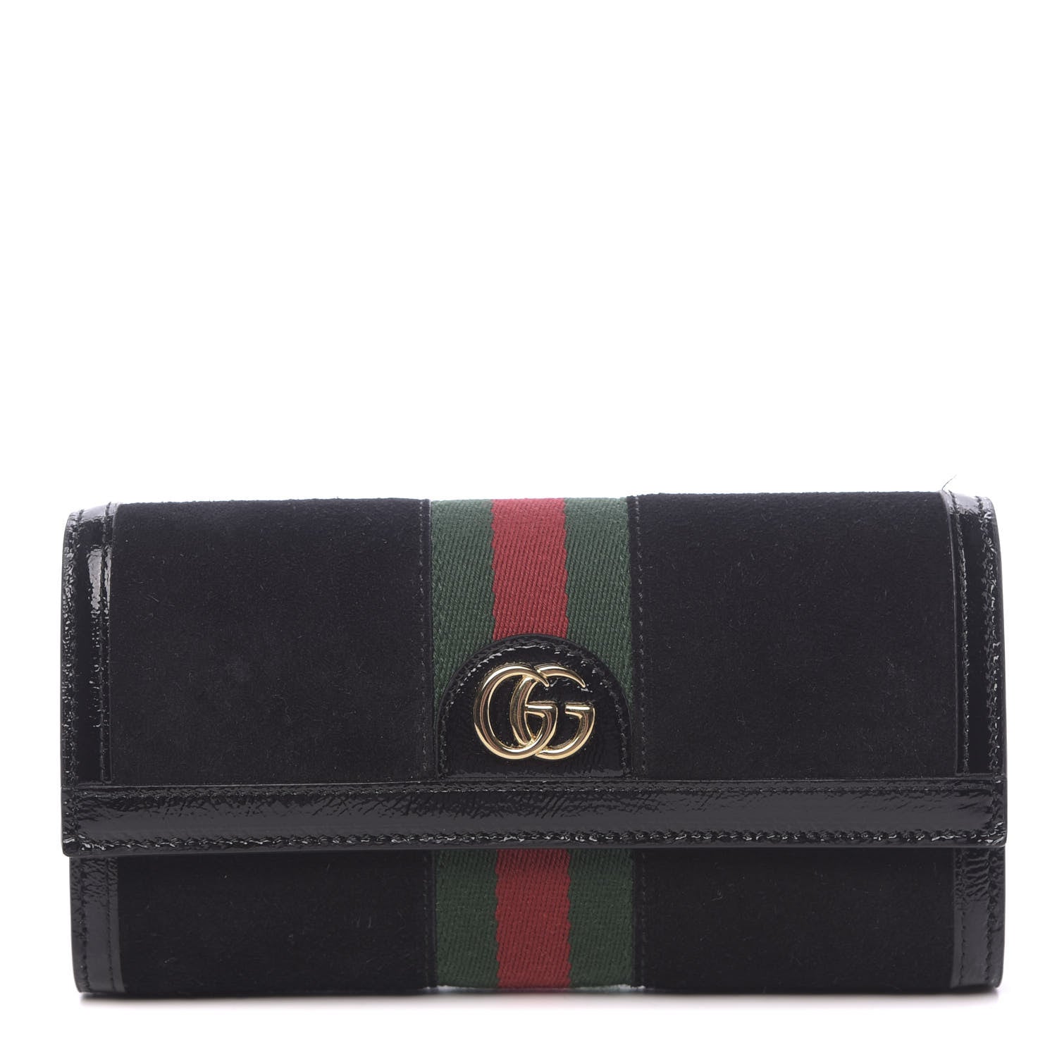 Gucci Suede Patent GG Web Ophidia Continental Wallet Black 1 of 10