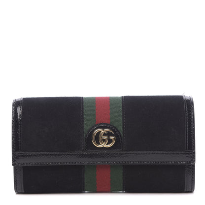 Gucci Suede Patent GG Web Ophidia Continental Wallet Black 1 of 10